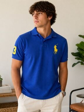 Polo Ralph Lauren Big Pony Polo Shirt XL Blue Yellow Logo Short Sleeve